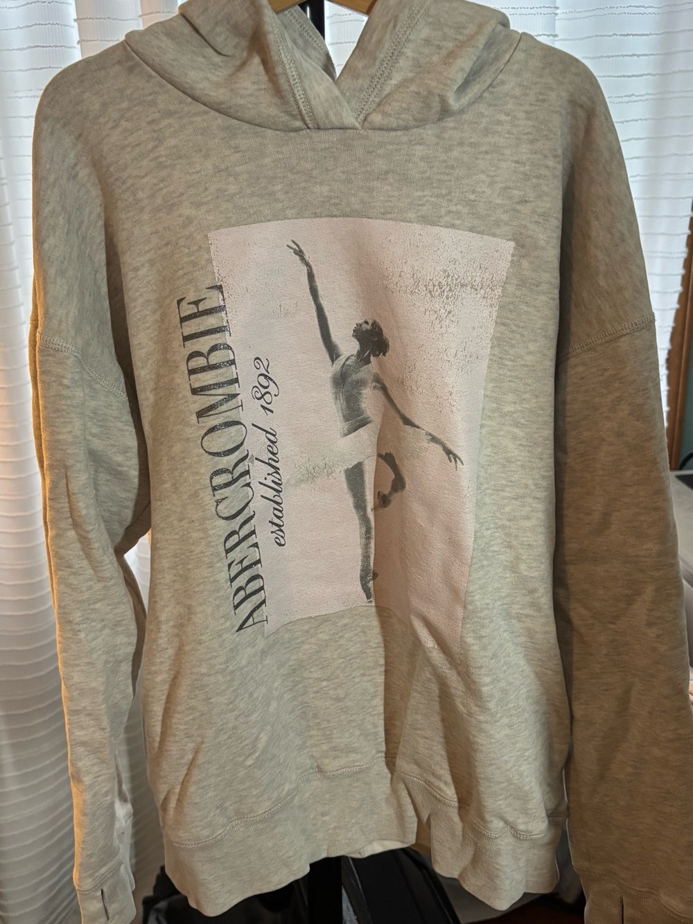 abercrombie kids Heather Gray Hoodie with Pale Pink Ballerina Print